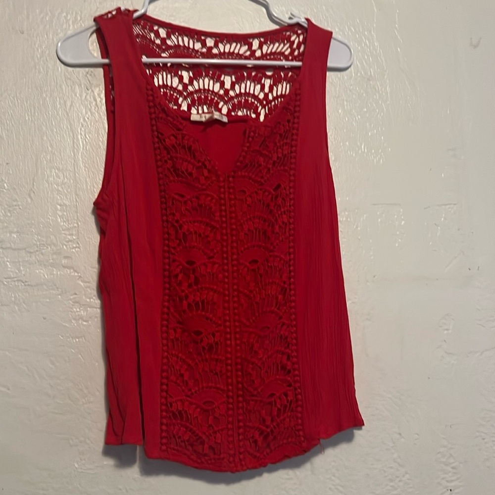 Skies are blue red crochet tank